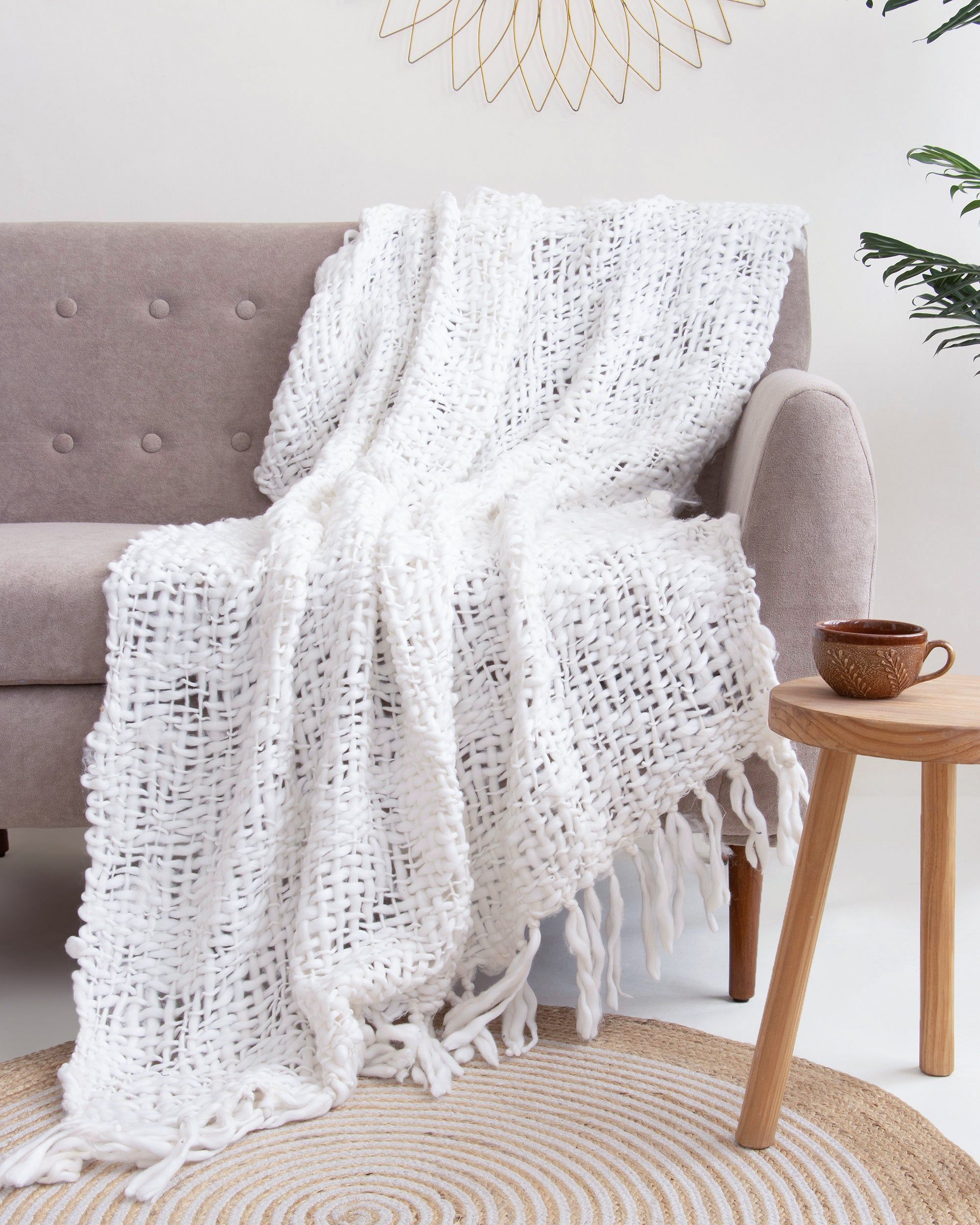 Premium Soft White Acrylic Cotton Throws For Sofas